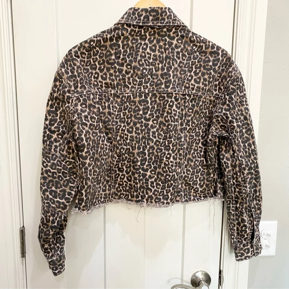 Free People animal leopard cheetah jacket with cropped cutoff hemline size xs - Picture 6 of 12